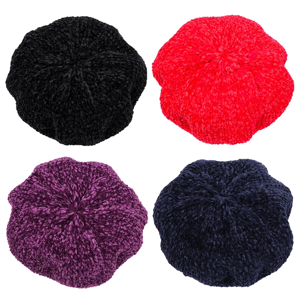 Stylish Berets Chenille Material Winter Berets For Women Warm Knitted Hat Female Autumn Painter Caps Lady warm hats