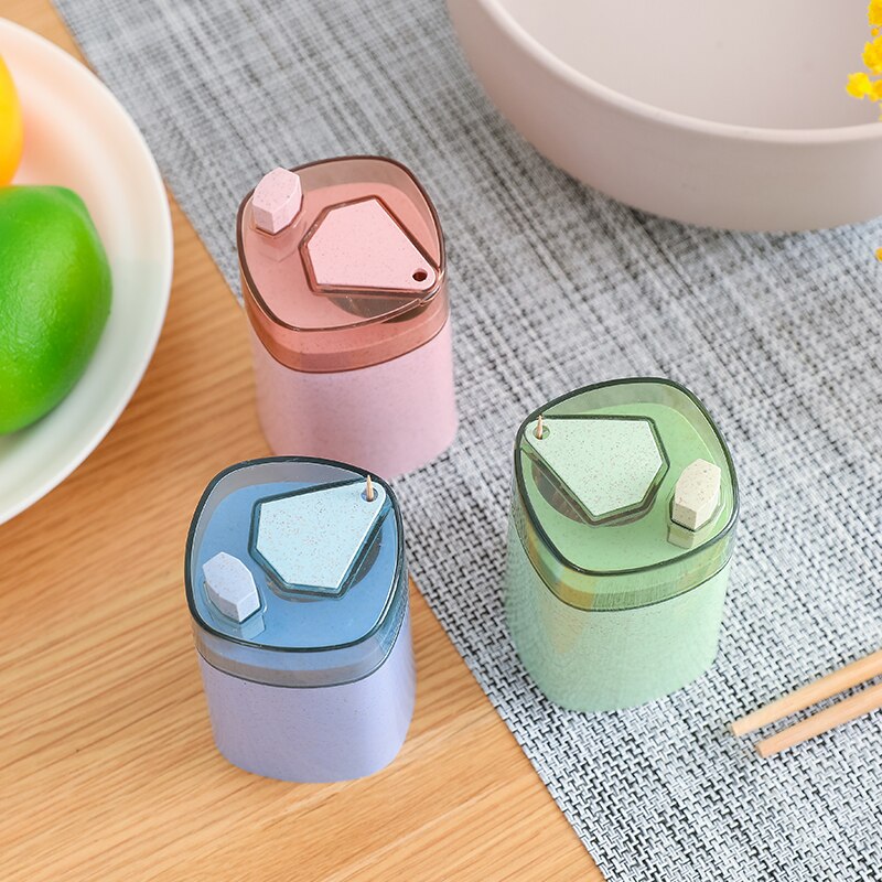 Automatic Toothpick Holders Container Wheat Straw Household Table Toothpick Storage Box Toothpick Dispenser Table Decoration