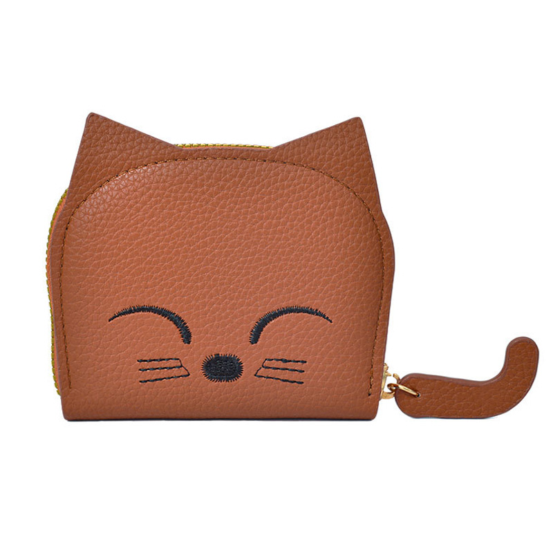 Cute Cat Wallet Women PU Leather Mini Purse Multi-Slot Credit ID Card Holder Cartoon Business Card Case Zipper Coin Bags Clutch: Gold