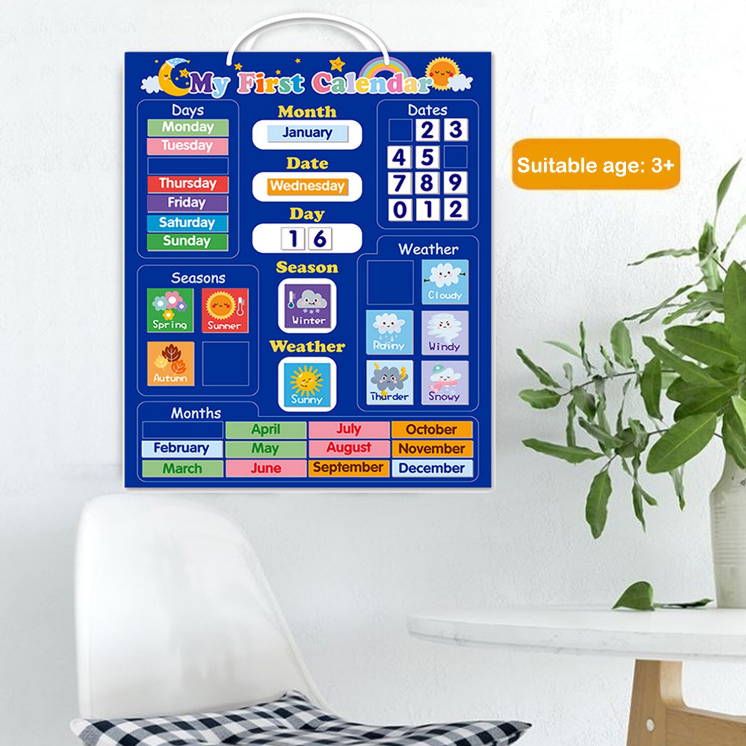 Calendrier magnétique de la maternelle, calendrier, heure, mois, jour, saison, tableau d&#39;apprentissage de la météo, outil d&#39;éducation précoce, jouet pour garçons et filles