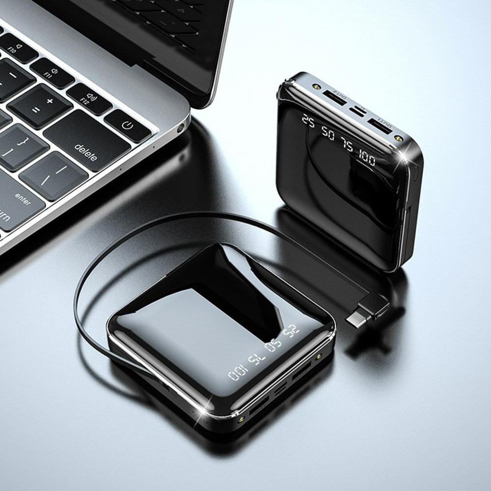 10000 mah powerbank met kabel, snel opladen, digitaal display, mini-spiegel powerbank 20000 3 in 1 externe batterij, powerbank