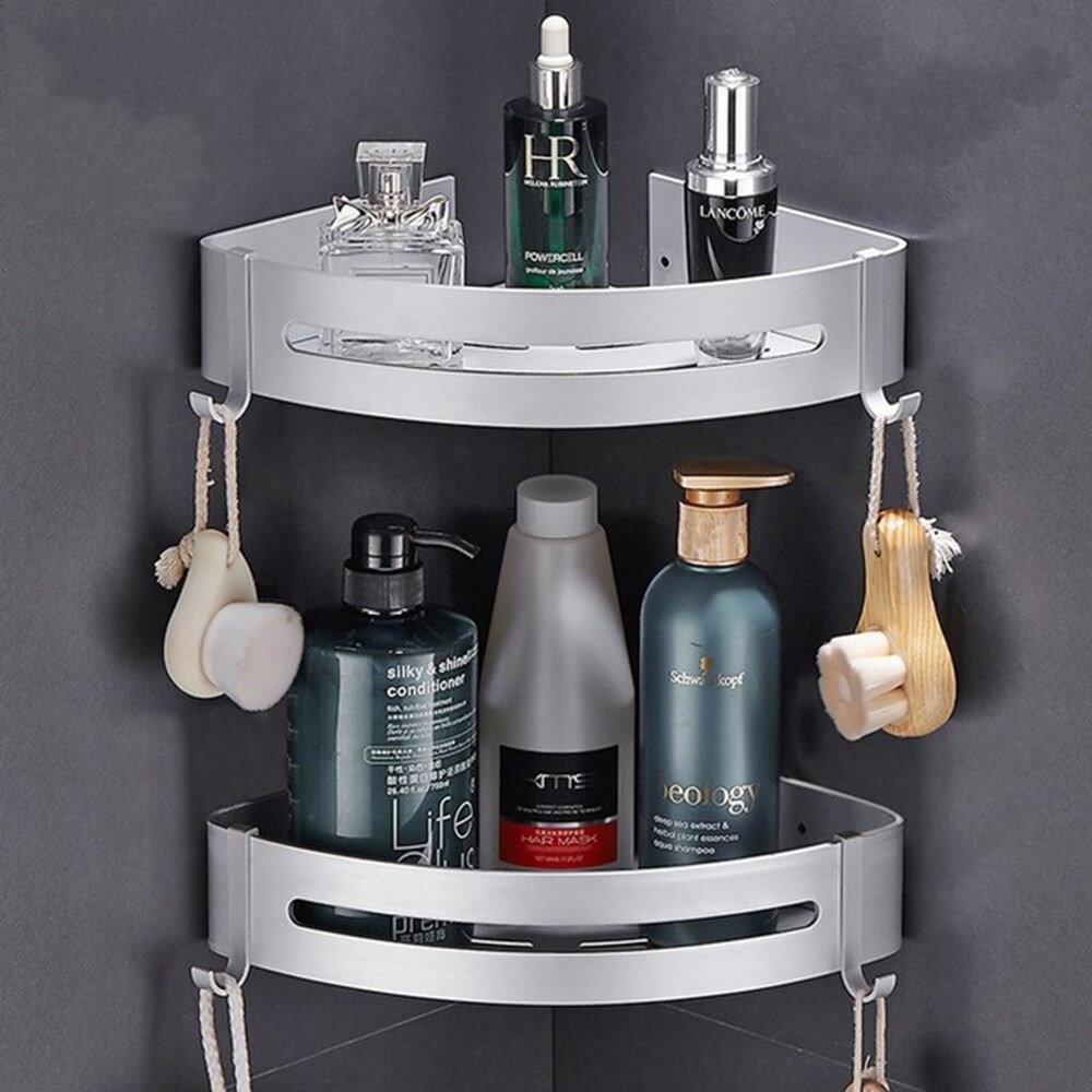 Dreieck Handtuch Dusche Storage Rack Schwarz Ecke Regale Wand Montiert Aluminium Lagerung Korb Organizer Bad Zubehör: S-Triangle-2 tiers