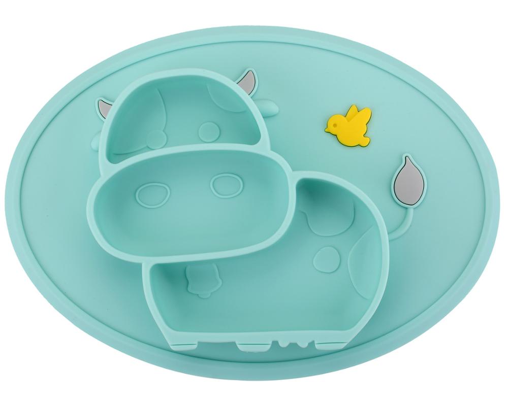 Qshare – assiette en Silicone pour bébé, vaisselle, récipient d&#39;alimentation pour enfants, napperon, plats pour nourrissons, bol d&#39;aspiration: Green