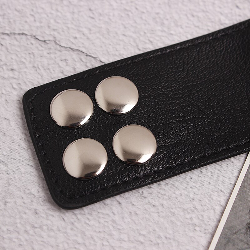 [EAM] Frauen Schwarz Pu Leder Metall Schnalle Teilt gemeinsam Armbinde Neue Temperament Flut Alle-spiel Frühjahr herbst 1T385