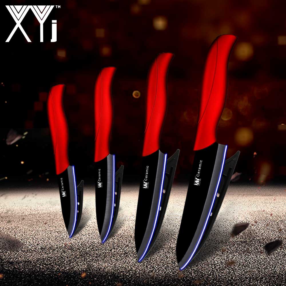 XYj-cuchillo de cerámica para cocina, juego de cuchillos de óxido de circonio para cocina, antibacterias, vegetales, de alta gama: red black