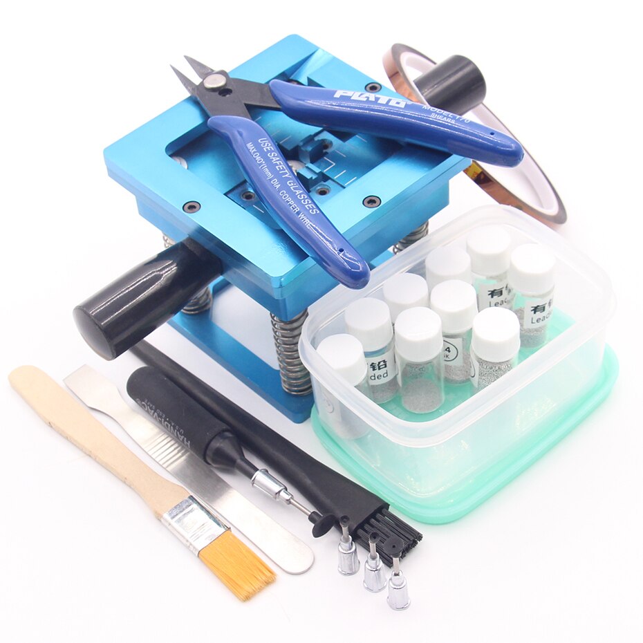Blue BGA reballing kit 90*90mm BGA reballing station with hand shank 10/PCS BGA Universal Stencil: C Package