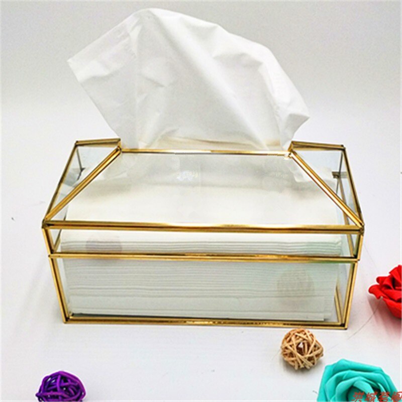 Glass Gold Large Tissue Box Paper Towel Box Drawing Paper Box European Napkin Paper Living Room Tea Table Decor Luxury