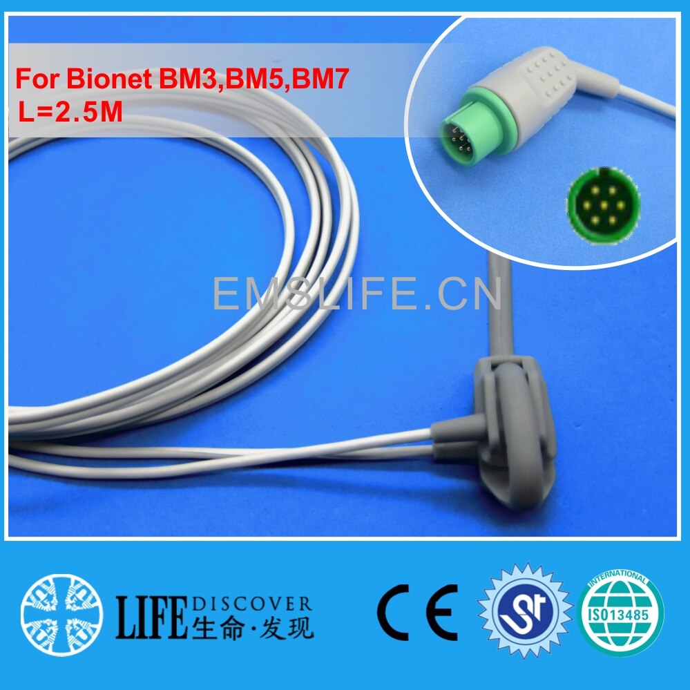 Lange kabel AWT volwassen vinger clip spo2 sensor Voor Bionet BM3, BM5, BM7
