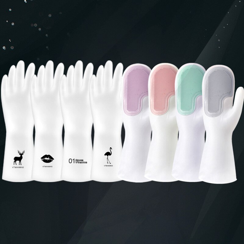 1/2PCS Dishwashing Cleaning Gloves Magic Silicone Rubber Dish Washing Glove for Household Scrubber Kitchen Cleaning Scrub Gloves