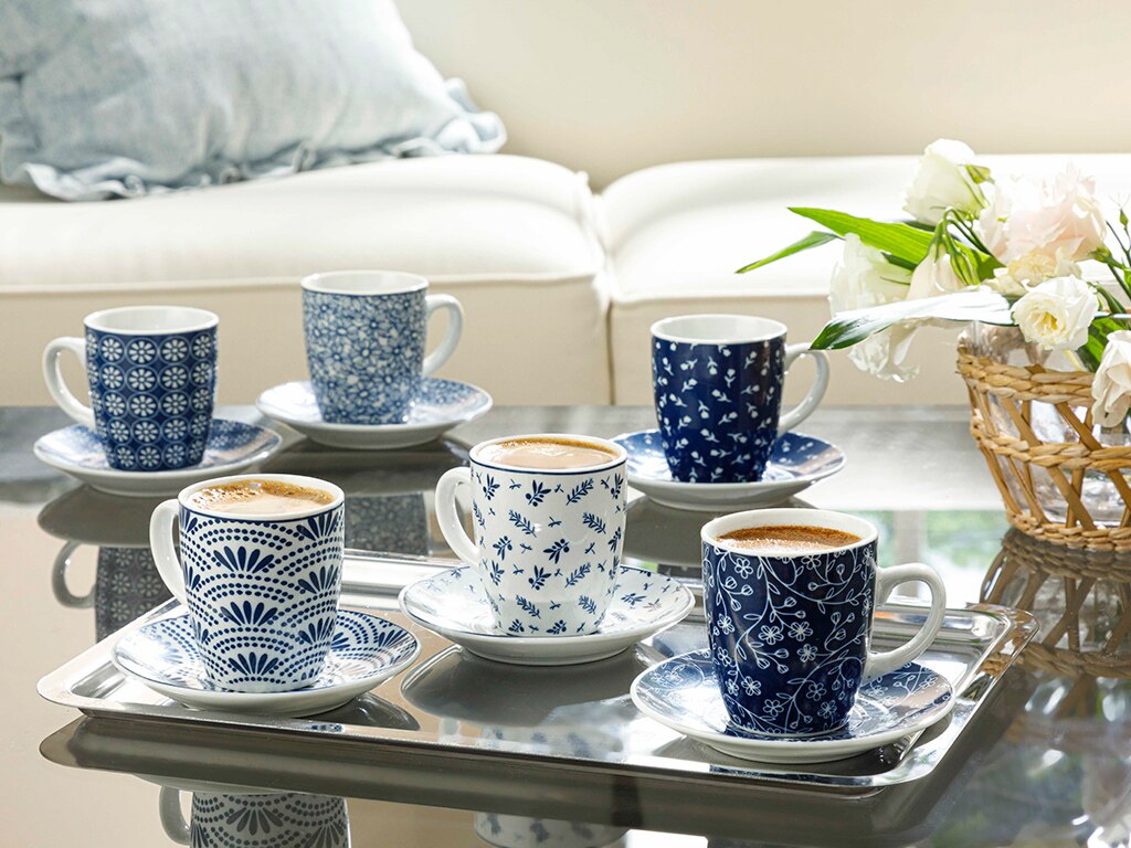 Porcelain Coffee Cup Sets, 6 Person Espresso Turkish Coffee Stylish Cups and Saucers Ceramic Mugs European Luxury: Romana