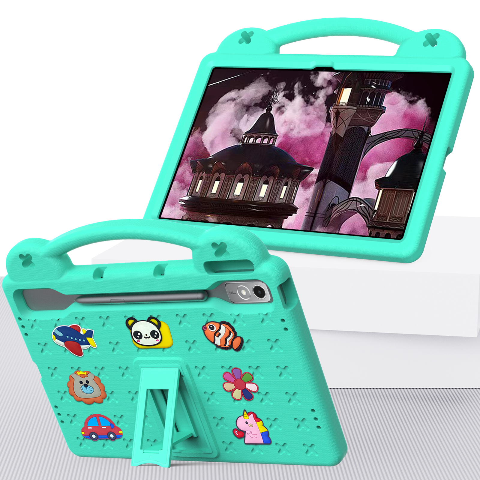 For Lenovo Xiaoxin Pad Pro 12.7 inch funda P12 TB- 370 Kids Safe EVA Tablet Case Shockproof Cover Stand Shell Protector: 12.4 / green