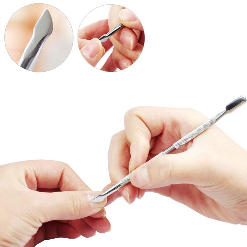 Juego de Herramientas de acero inoxidable para manicura y pedicura, Juego de 4 unids/set, cuchara de doble punta para empujador de uñas, limpiador de cutículas