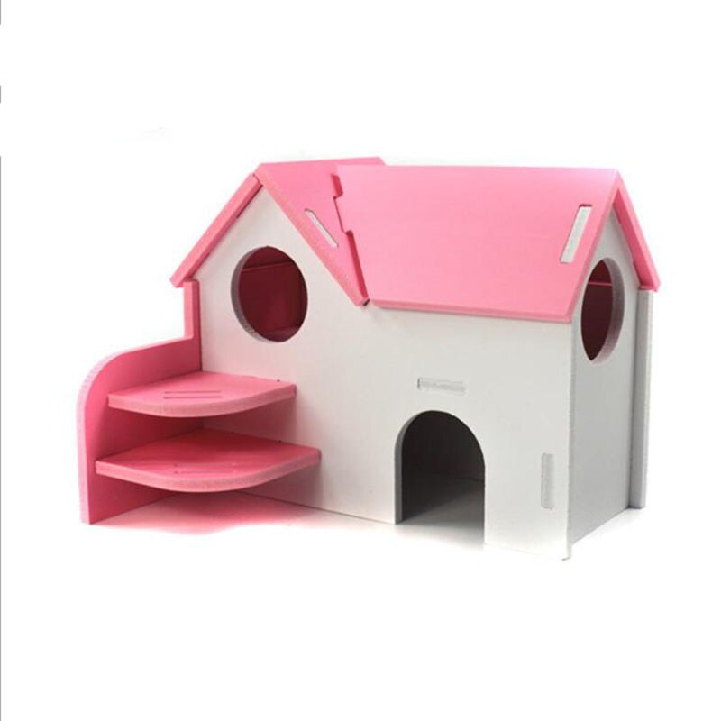 Château pour animaux de compagnie maison pour animaux de compagnie vue pont échelle petit Animal refuge Hamster maison de luxe deux couches cabane en bois: 11