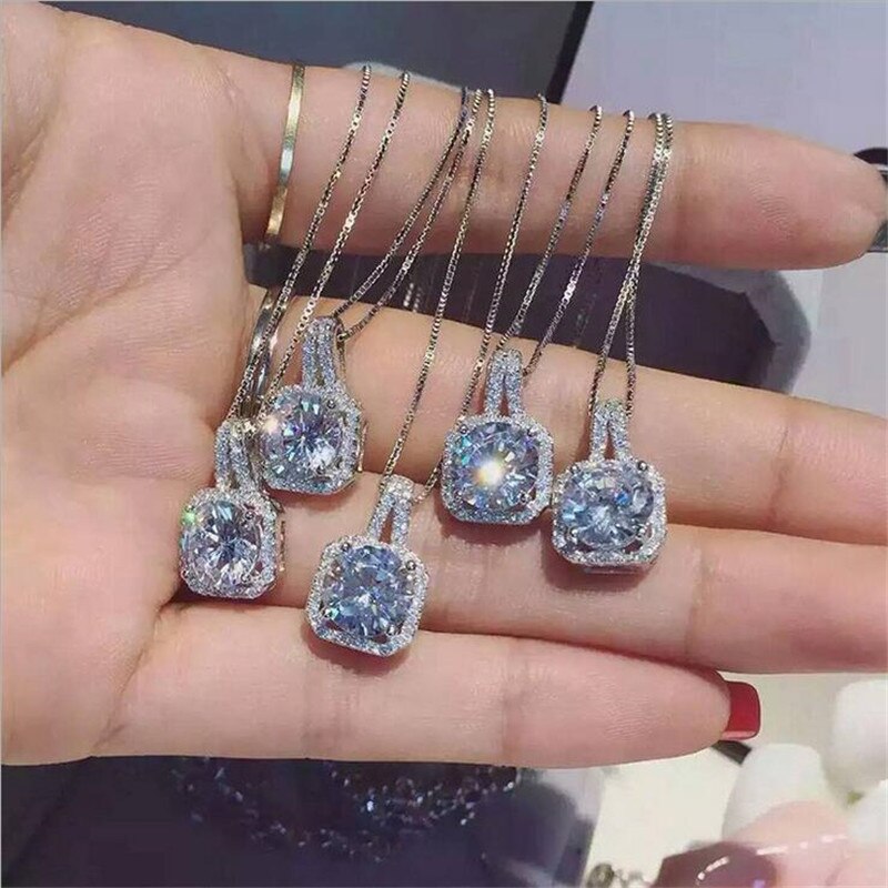 Statement Female Pendant Real Silver Color bijou AAAAA cz Party Wedding Pendants with necklace for women Bridal Jewelry