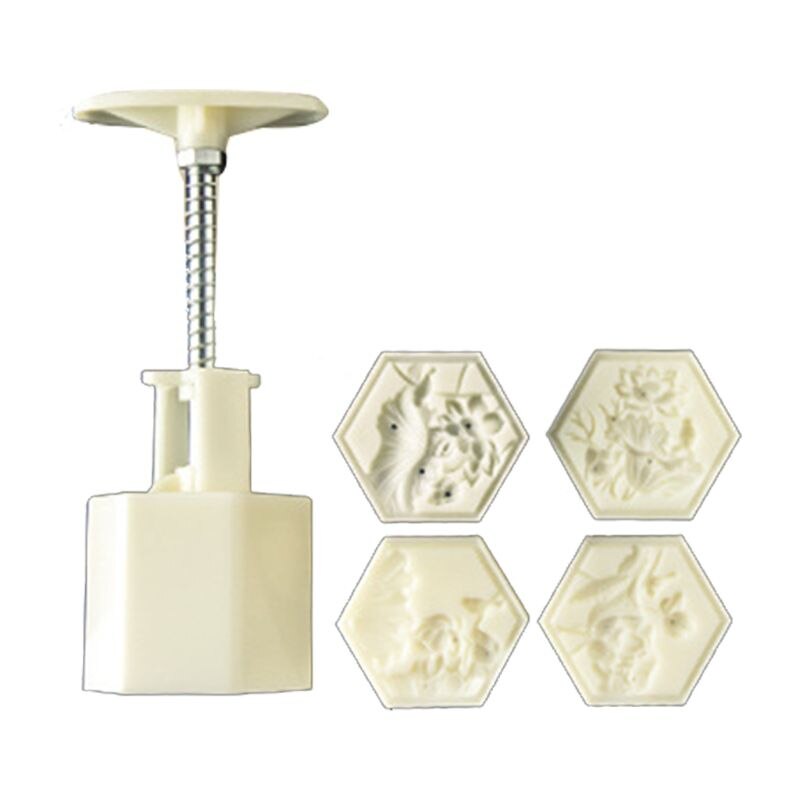 50g Mooncake Barrel Mold with 4/6 Flower Stamp Hand Press Moon Cake Pastry Mould: 1