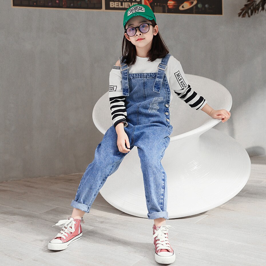 Tiener Meisjes Denim Jumpsuit Overalls Brief Patroon Meisjes Jumpsuit Kinderen Jongens Broek Casual Kinderen Jeans