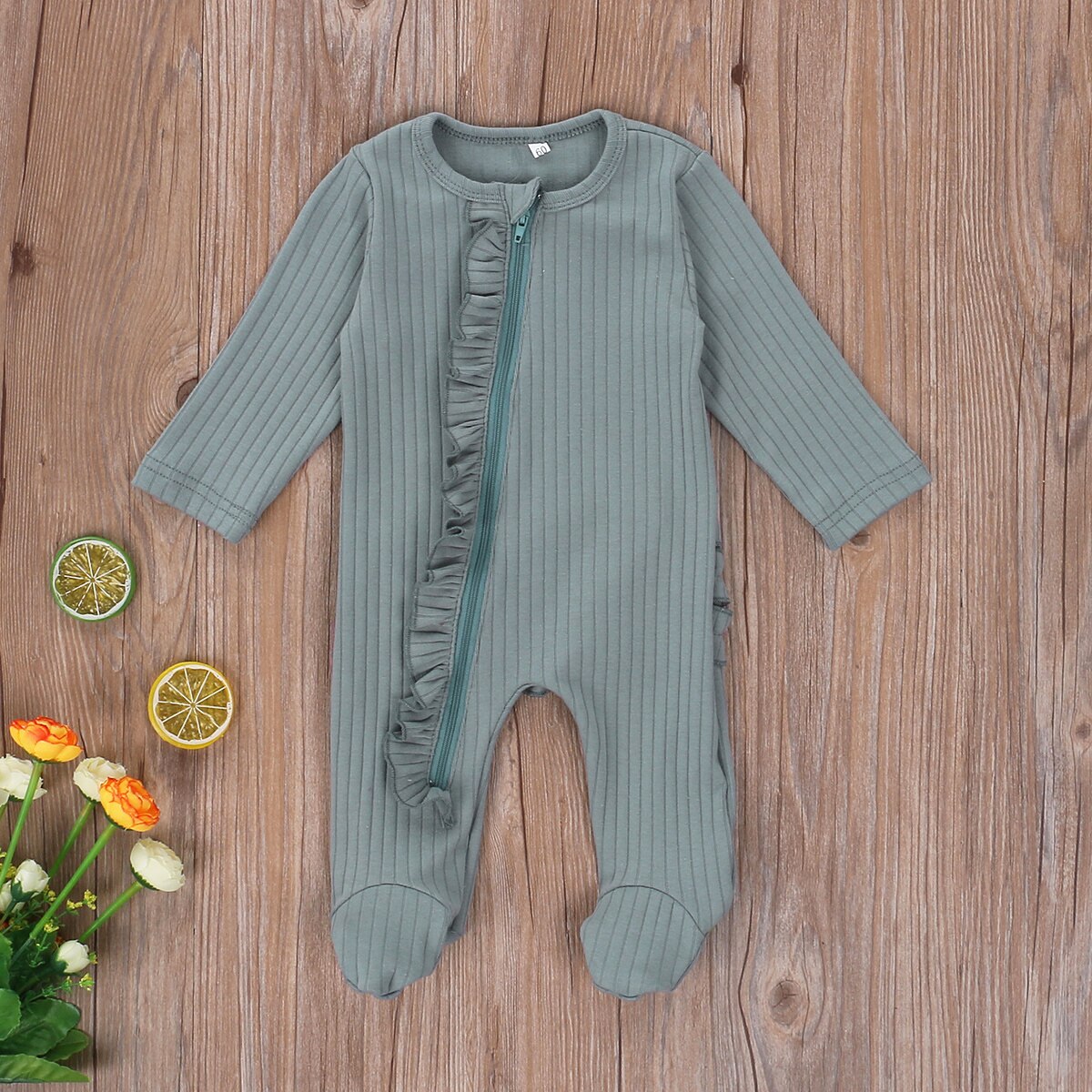 Breathable Infant Long Sleeve Jumpsuit, Spring Autumn Baby Girls Boys Simple Style Stringy Selvedge Solid Color Footed Sleepwear