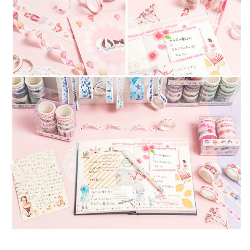 10 pièces/ensemble Washi ruban bricolage papeterie Scrapbooking artisanat autocollant fleurs plantes vertes feuilles fleur masquage décoratif Washi ruban