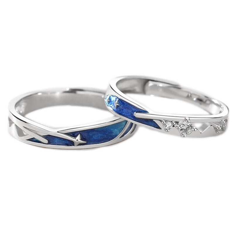 Sole Memory Sweet Romantic Couple Meteor Shower Wish 925 Sterling Silver Female Resizable Opening Rings SRI645