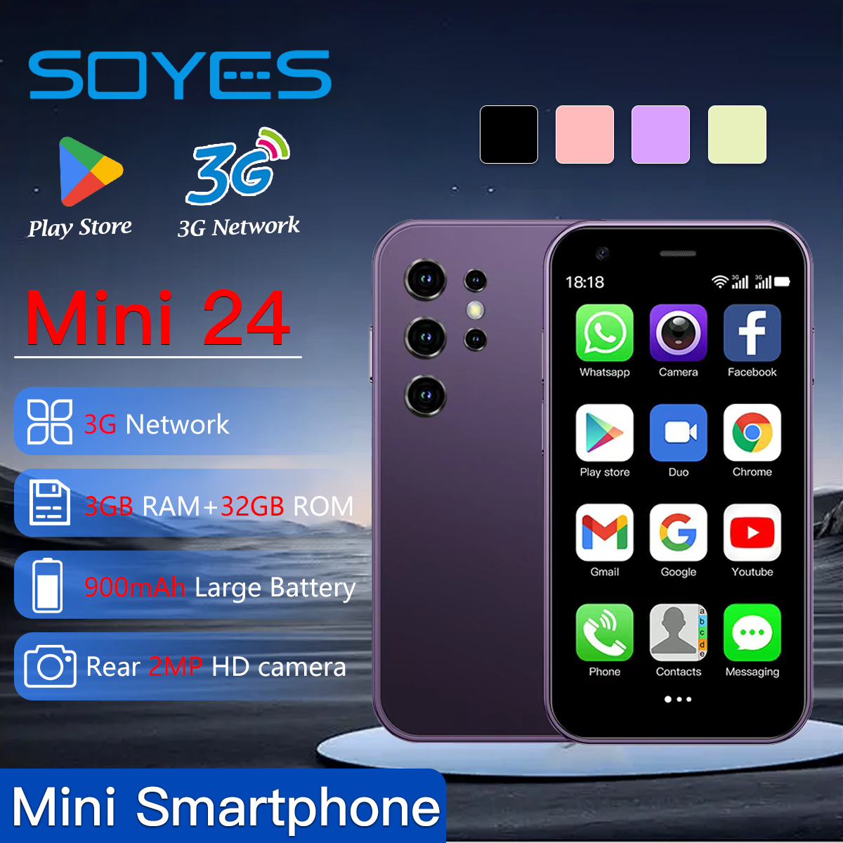 Soyes mini 24 3.0 Polegada smartphone de tela pequena 32gb de armazenamento android 8.1 sistema puro suporte play store duplo sim dupla espera