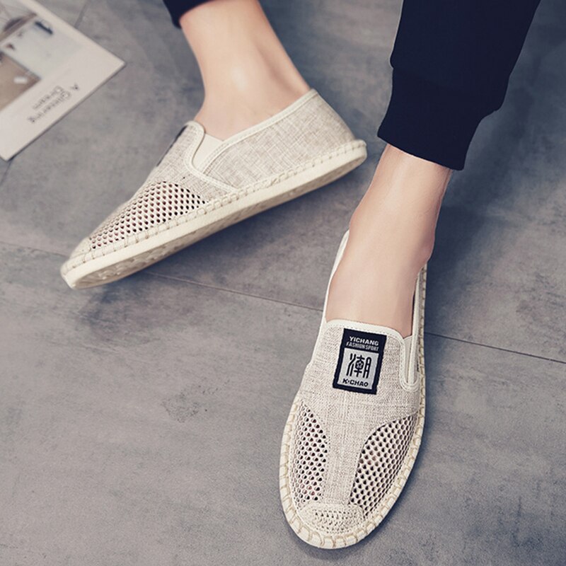 Chaussures d'été en maille respirante pour hommes, souliers de pêcheur décontractés, absorbant la sueur, chaussures de conduite en toile de lin à enfiler,