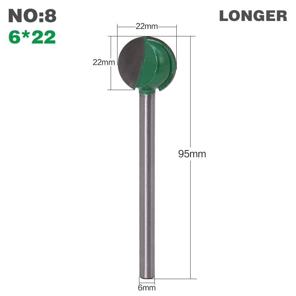 1PC 3MM 6MM Shank Milling Cutter Wood Carving Ball Nose Round Carving Cove CNC Milling Radius Core Tungsten Carbide Router Bit: 08