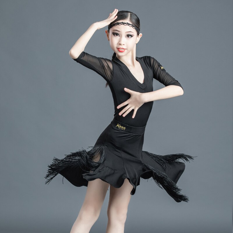 Children Latin Dance Dress Girls Competition Performance Costumes Girls Dress Tassel Skirt Latin Ballroom Dance: 170cm