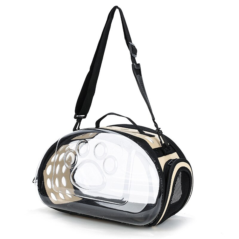 Large Space Foldable Pet Bag Portable Comfortable Breathable Pet Cat Transparent Portable EVA Polymer Foam PU Leather Material: Gold / large