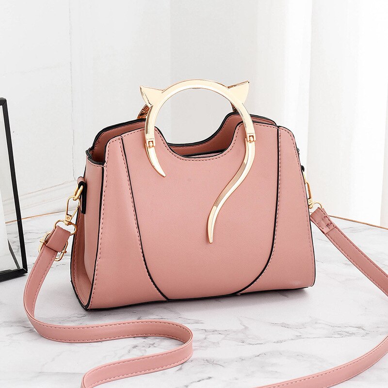 Kat Vormige Draagtas Ring Vrouwen Tas Hoge Capaciteit Handtassen Zomer Trend Tassen Voor Vrouwen Pu Schoudertas Rits Crossbody bag: Roze