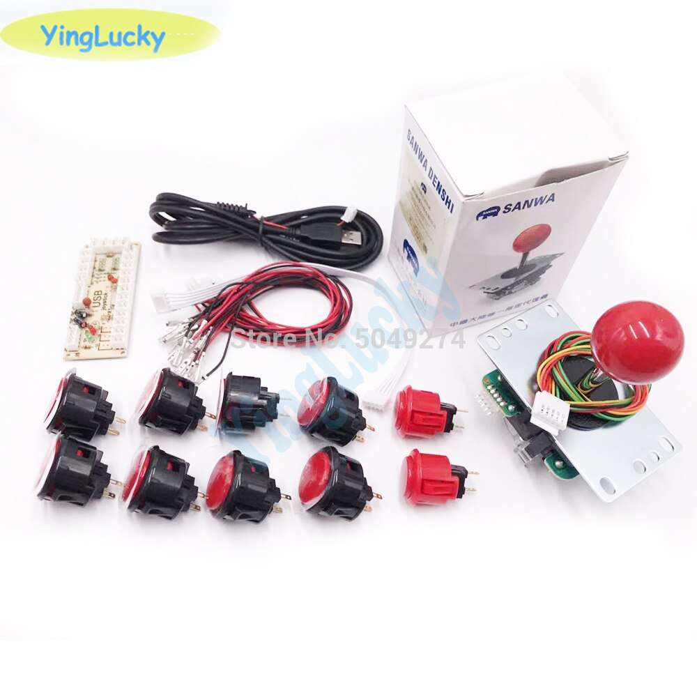 Sanwa joystick Kit Originele nul vertraging Arcade game USB encoder Joystick DIY Kit met 8 knop Joystick voor Mame jamma: Donker Kaki