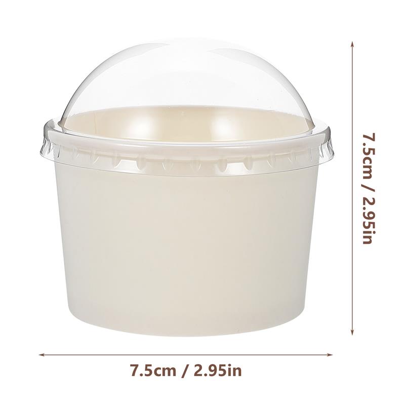 50Pcs Disposable Ice Cream Paper Cup With Lid For Cake Bowls Yogurt Storage Kitchen Plastic Containers Unprinted Smooth Cold