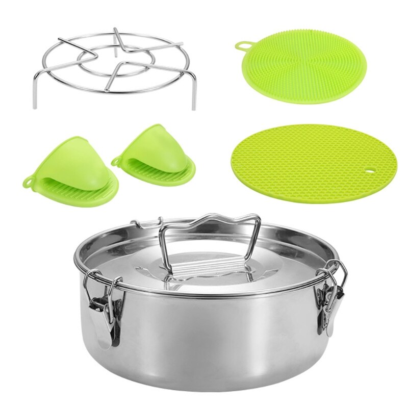 Ronde Voedsel Stoomboot Doos Met Deksel Multifunctionele Dampende Rooster Set Voor Keuken Koken Groenten Kookgerei Praktische Warmte Stoom H051: Six-piece suit