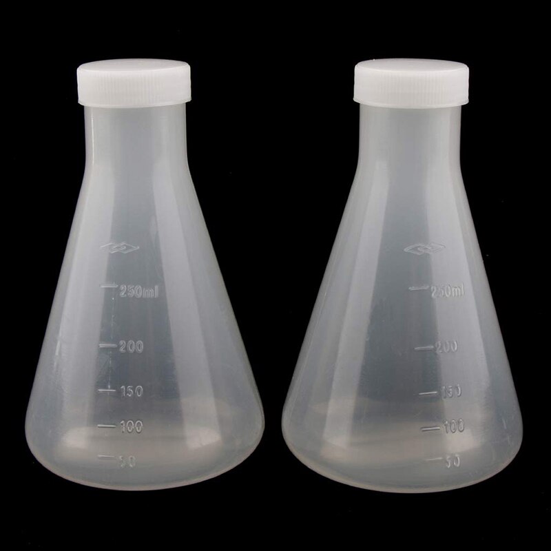 Matraz de plástico con tapa para laboratorio, frasco de plástico con tapa, medición, engrosado suave, 50ml, 100ml, 250ml, 6 piezas