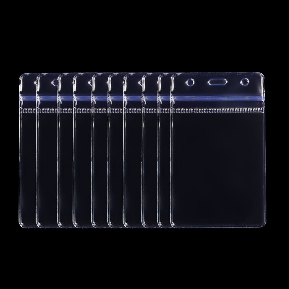 10 Pcs/set Waterproof Vertical Transparent PVC Plastic Clear Zipper ID Card Holder Pocket