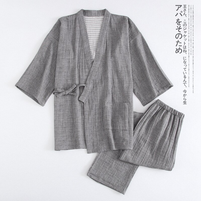 Summer Kimono Woman Pajama Sets Japanese Home Wear Woman and Man Underwear Sleepwear Pajama Set Woman: gray / M