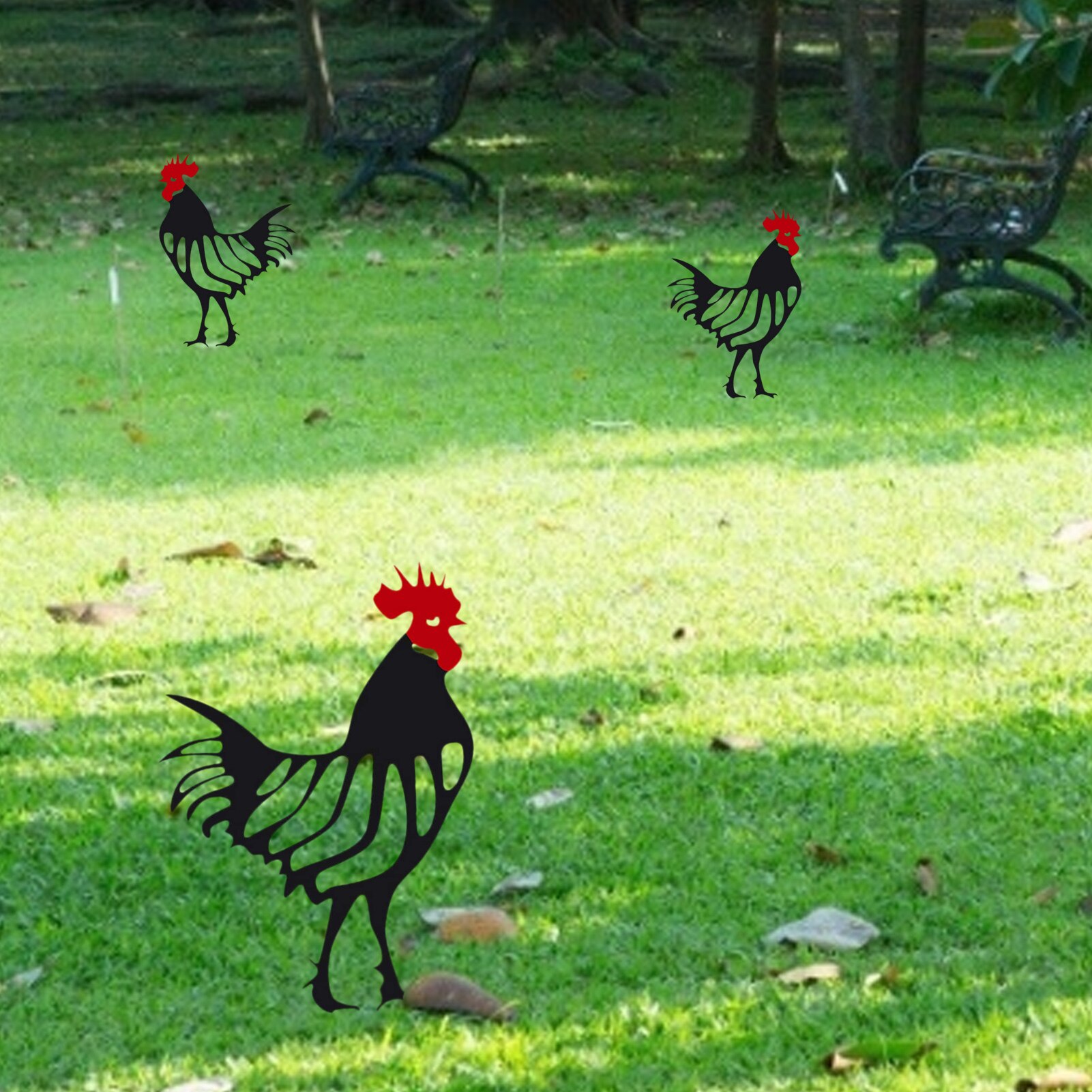 Metal Sculpture Carved Metal Rooster Yard Garden Decoration Furnishing Articles Artwork Home Decor Animal Craft Metal Art