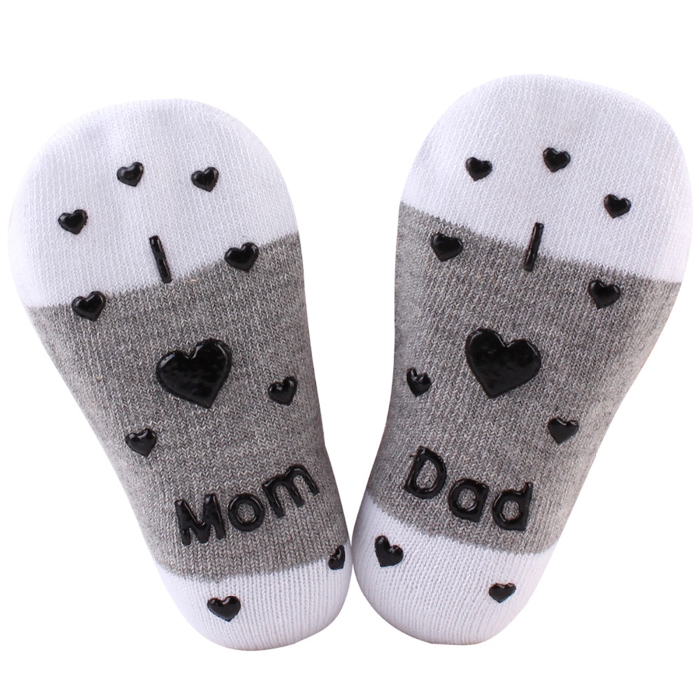 Baby Toddler Winter Warm Socks Pure Cotton Anti-slip Socks Mom & Dad Letter Socks with Glue Dots for Baby Boys & Girls