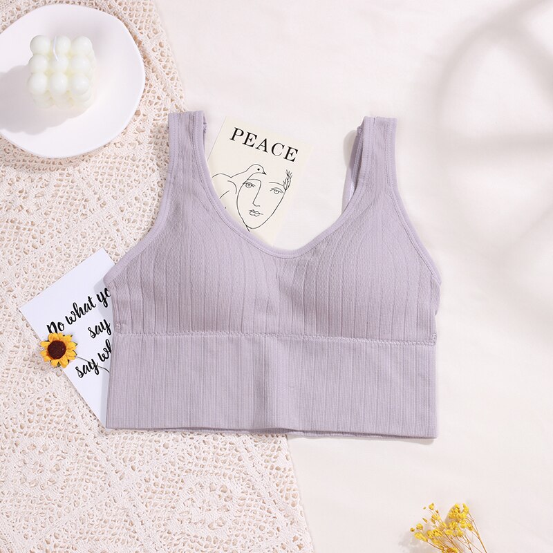 Seamless Padded Crop Top Women Bra Sports One-Piece Tube Top Underwear Striped Wireless Lingerie