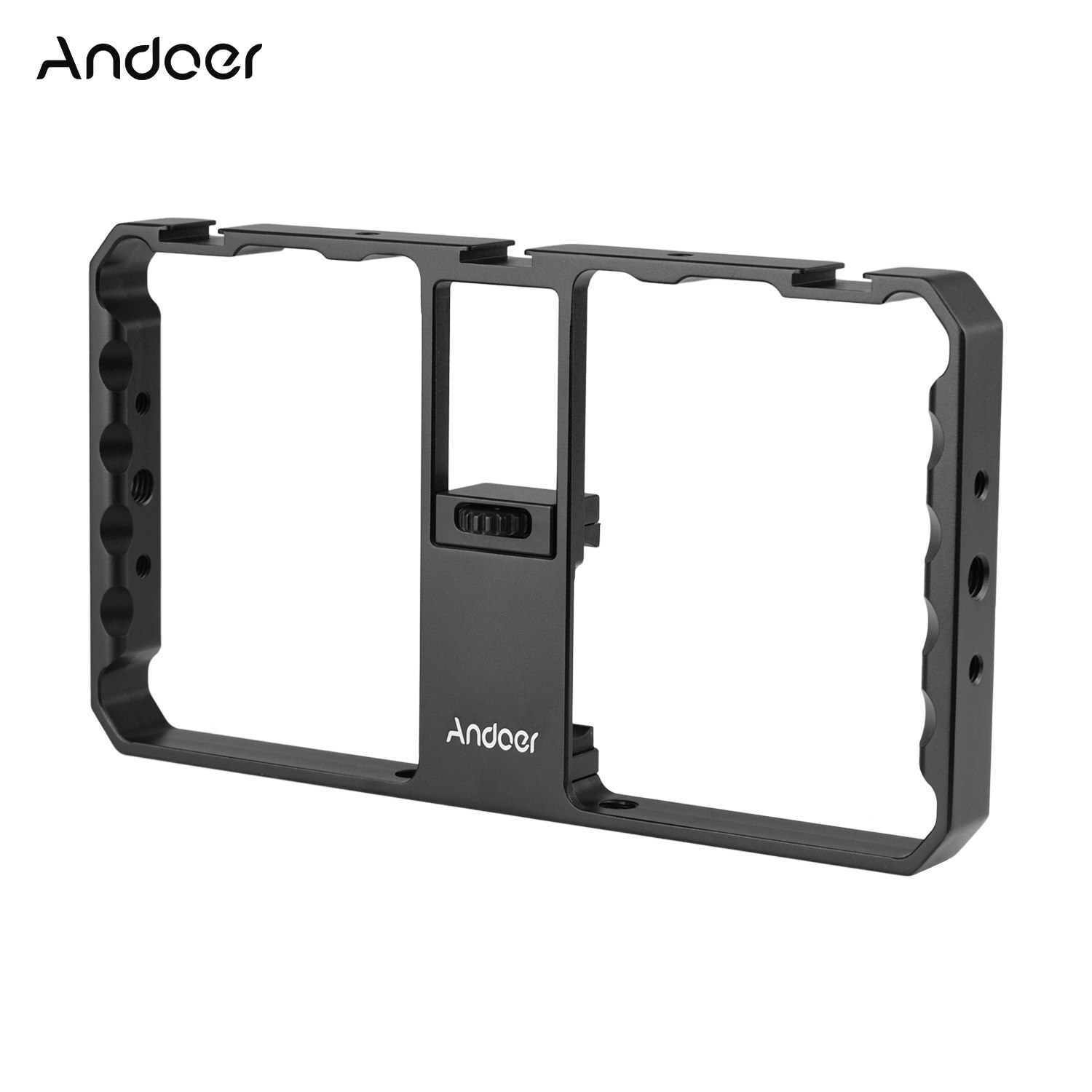 Andoer Smartphone Video Rig Cage Vlog Grip with Phone Clamp Triple Cold Shoe 1/4 3/8 Thread for Vlog for iPhone Samsung xiaomi