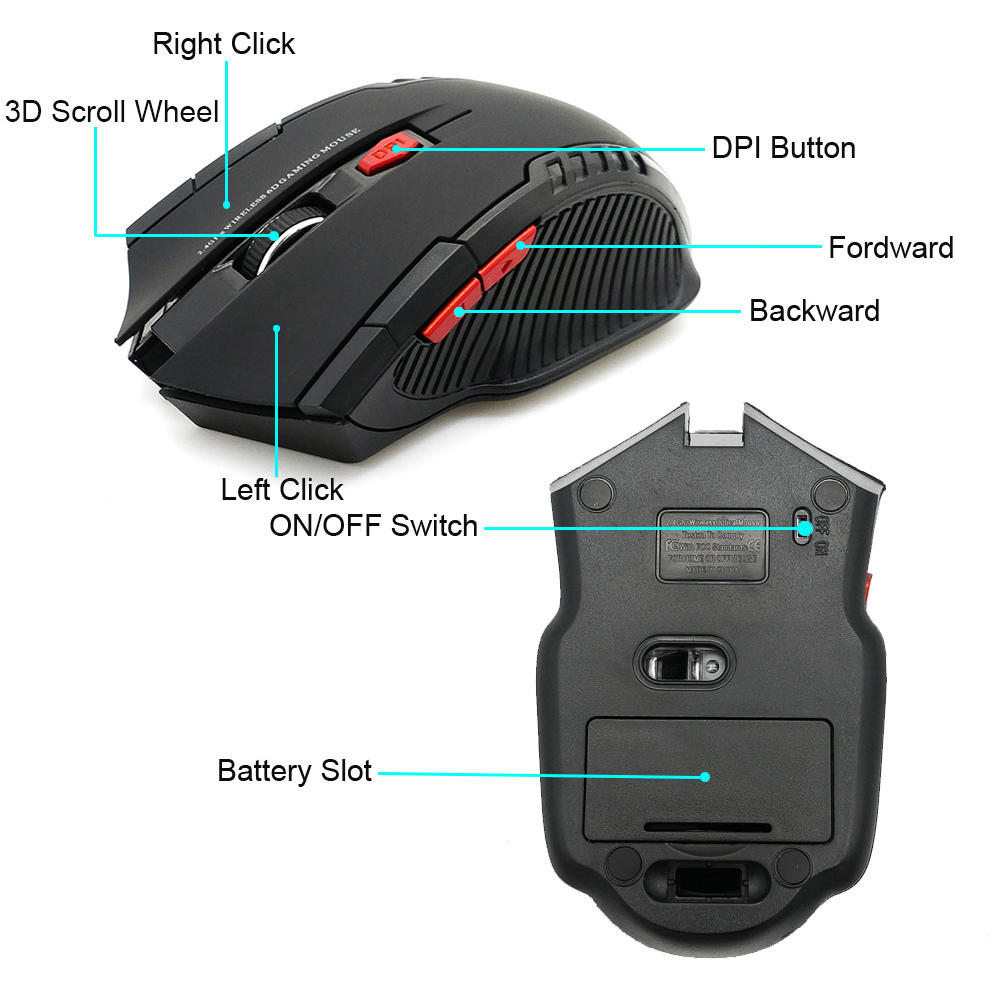 2.4Ghz Draadloze Pc Computer Gaming Muis Met Dpi Verstelbare Knop Voor Desktop/Laptop Fit Voor Windows Win 7/11/Xp/98/2000/Vista