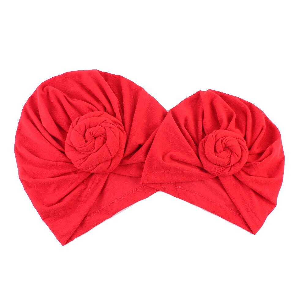 Turban knut bobble mössa 1 st mamma barn bebis pojkar tjejer vinter varm stickad mössa solid knut mjuka familjekepsar: Röd / Mamma