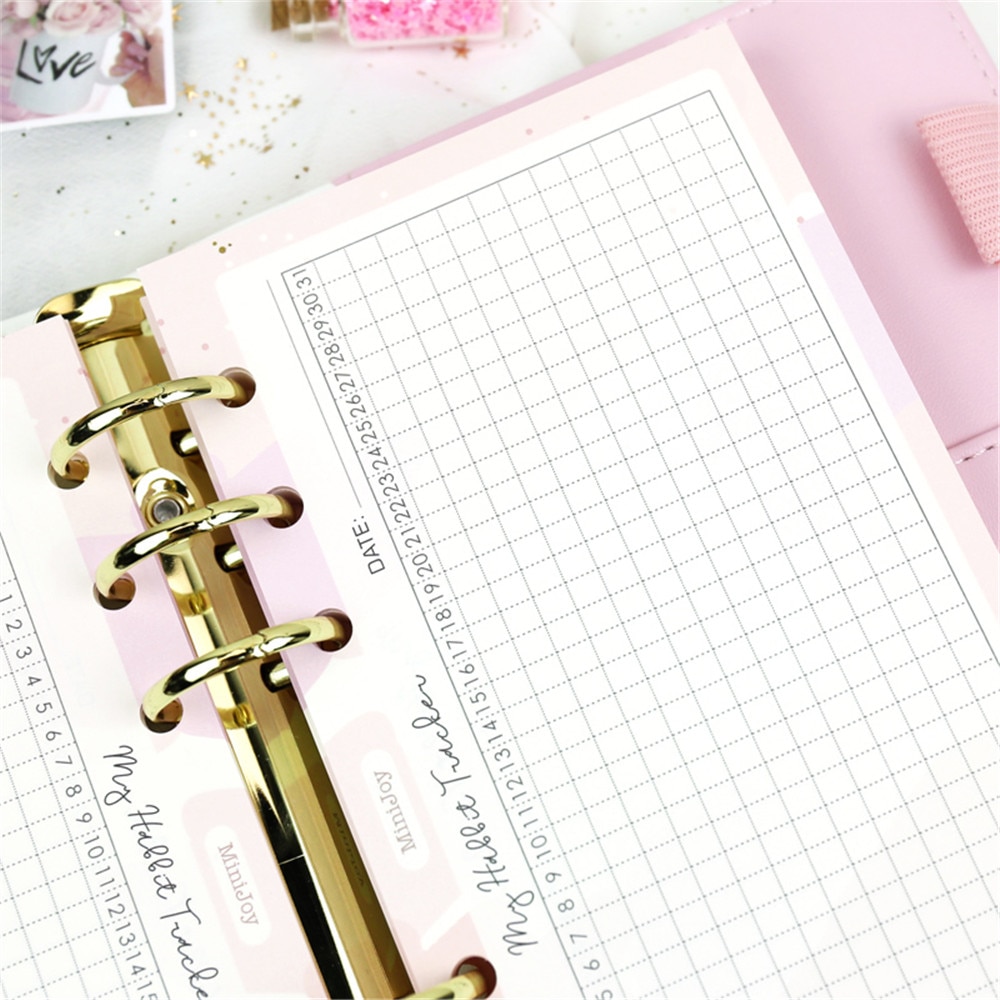 40 Sheets Habbit Tracker Notebook Inner Pages Cute Stationery 6 Holes A5/A6 Refills Loose Leaf Binder Organizer Notebook