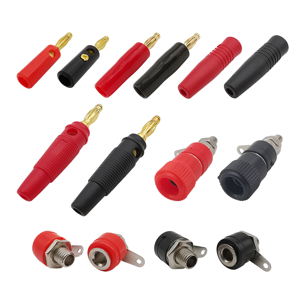 10 stück rot-schwarze 4mm- bananenstecker-lautsprecherkabelverbinder, vergoldet/vernickelt, 4mm bananenstecker (männlich/weiblich)