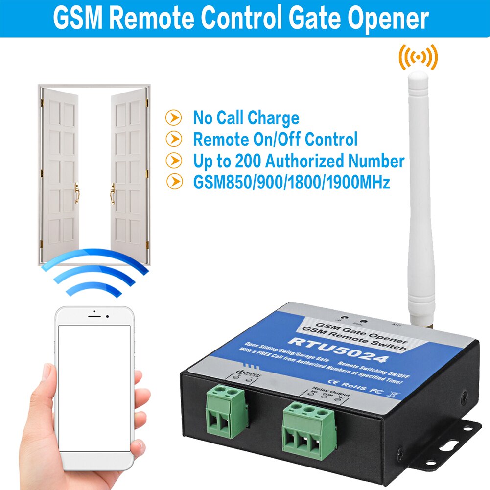 1pcs RTU5024 GSM Gate Opener Relay Switch Wireless Remote Control Door Access Door Opener Free Call 850/900/1800/1900MHz home