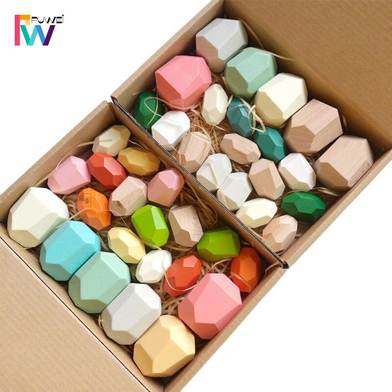 Giocattolo per bambini blocchi di legno creativo stile nordico Montessori giocattoli educativi colorati gioco impilabile bilanciamento pietra arcobaleno per bambini