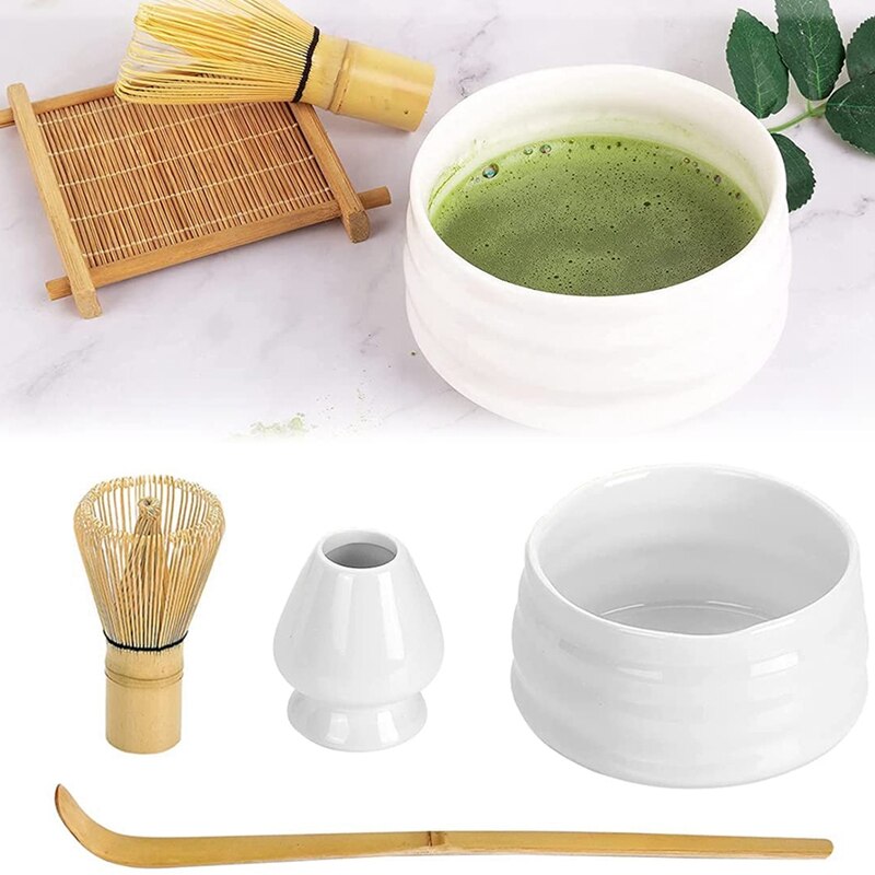 Japanese Matcha Tea Set, Matcha Ceremony Accessory - Matcha Whisk, Ceramic Bowl And Whisk Holder, Traditional Scoop