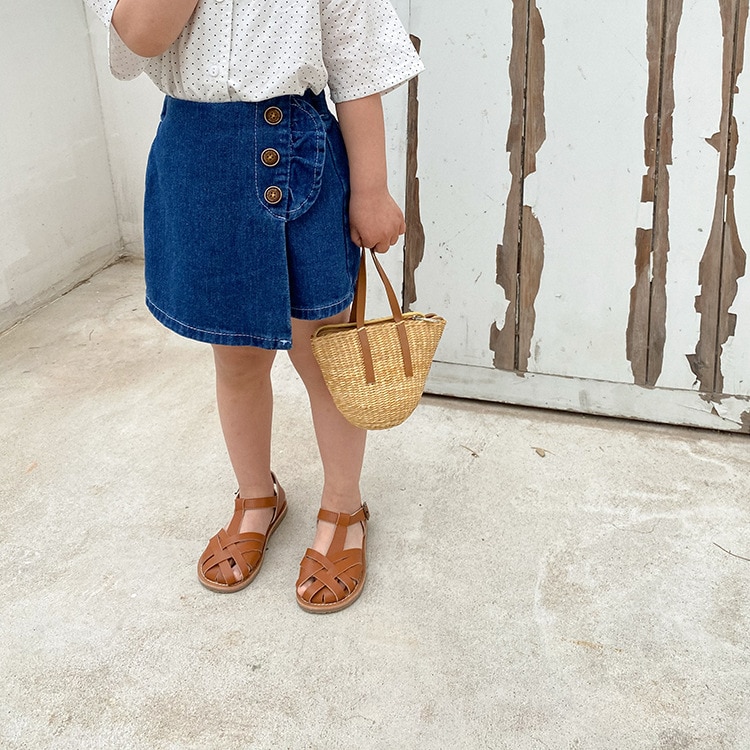Style coréen filles mignonnes 3 boutons jupe-culotte denim décontracté tout-match jupe divisée