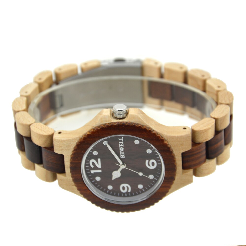 Reloj de granos de madera BEWELL para hombres y mujeres, relojes de Madera hechos a mano, movimiento de cuarzo Luminouse, madera de sándalo rojo de Arce, de San Valentín 038A