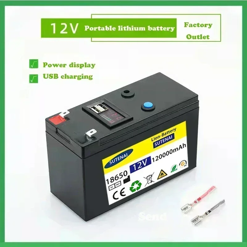 12v batterier 120ah 18650 litiumbatteripaket uppladdningsbart batteri för solenergi elfordonsbatteri +12.6 v 3a laddare