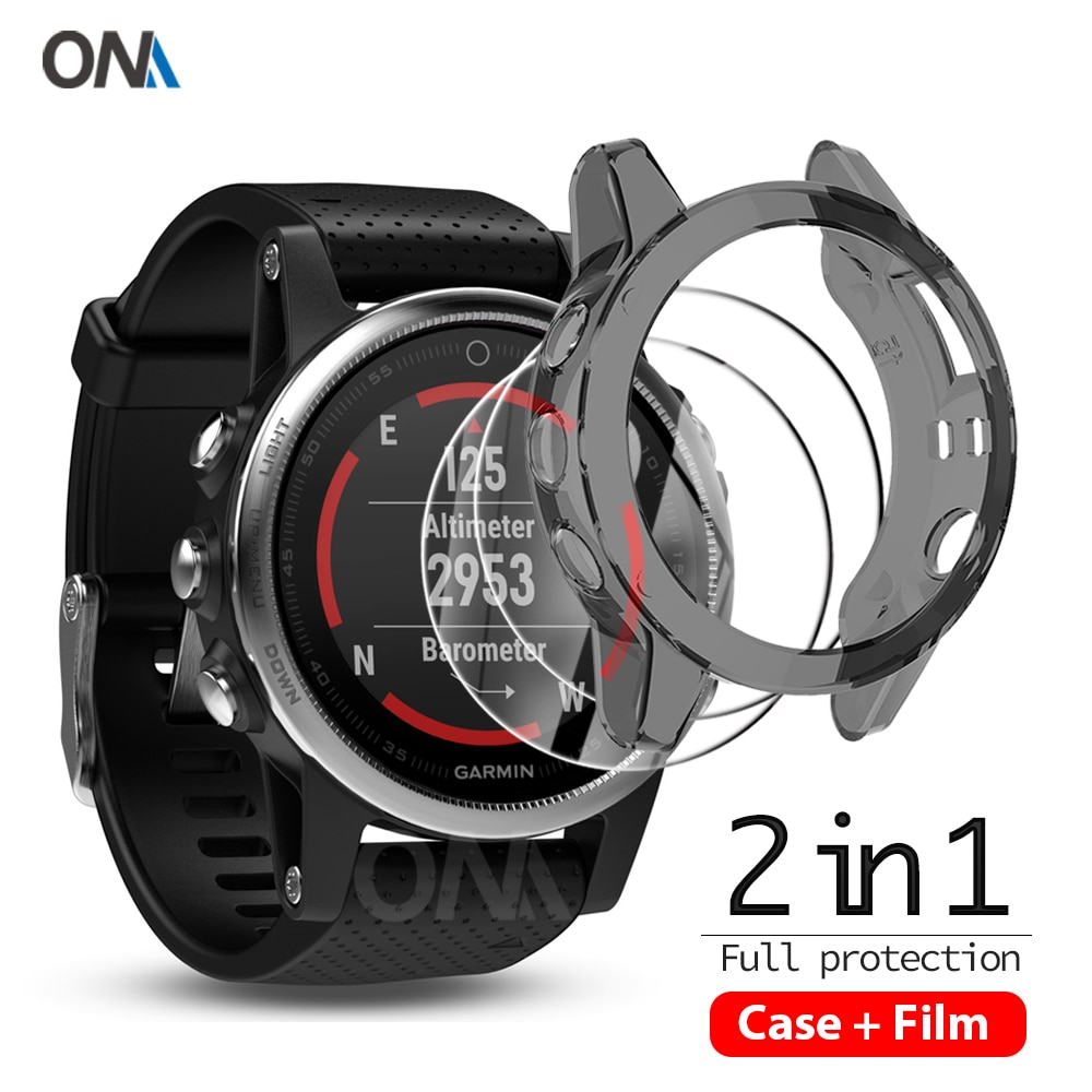 2 + 1 caso protetor de tela para garmin fenix 5 5S 5x relógio inteligente tpu macio capa protetora escudo filme vidro temperado